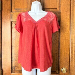 Absolutely Famous Pumpkin Pullover Top w/Lace Medium